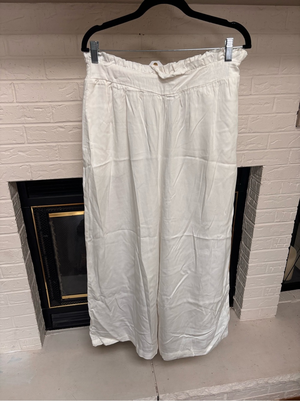 Women's Cream Wide-Leg Pants with Elastic Waist